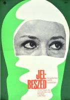 1974 Jelbeszéd, rendezte: Luttor Mara, film plakát, MOKÉP, MAHIR,Bp., Offset-ny., jelzett a nyomaton, feltekerve, hajtásnyommal, 56x39 cm