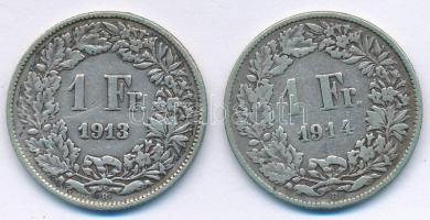Svájc 1913B-1914B 1Fr Ag (2xklf) T:2-,3 Switzerland 1913B-1914B 1 Franc Ag (2xdiff) C:VF,F Krause KM#24