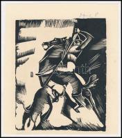 Molnár C. Pál (1894-1981): Lovas katona. Fametszet, papír, kartonra ragasztva, utólagos jelzéssel, 14,5×12 cm
