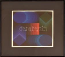 Victor Vasarely (1908-1997): Op-art kompozíció. Ofszet nyomat, papír, jelzés nélkül, üvegezett keretben, 27×27 cm