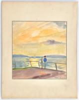 Varga F. 61 jelzéssel: Balatoni fények. Akvarell, papír, kissé foltos. Paszpartuban, 30×28,5 cm
