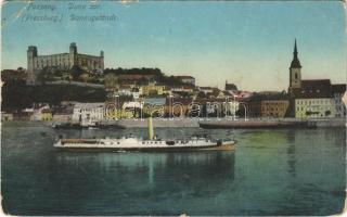 1911 Pozsony, Pressburg, Bratislava; Dunasor, vár, gőzhajók / Donaugelände / castle, steamships (EB)