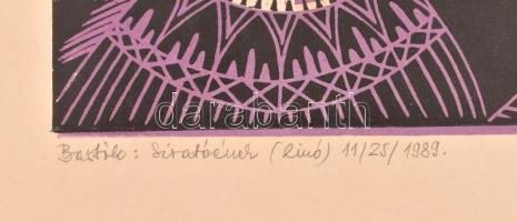 Tavaszy Noémi (1927-2018): Bartók, Siratóének. Linómetszet, papír, jelzett és datált, 50×35 cm