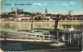 1915 Pozsony, Pressburg, Bratislava; Dunai részlet a várral, gőzhajó / Danube riverside, castle, steamship (EM)