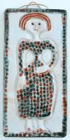 Anna Margit (1913-1991): Álló hölgy. Mázas kerámia falikép, jelzett (AM), Iparművész Vállalat címkéjével, apró mázhibákkal, 22,5×11 cm