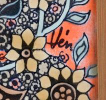 Vén Edit (1937-): Kosaras lány. Zománcfesték, kerámia,  jelzett a hátoldalán is, fa keretben, 15×15 ...