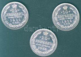 Oroszország 1911-15. 10k Ag (3x) mind klf T:2