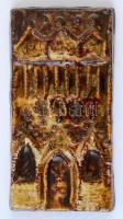 Katedrális, mázas kerámia falikép, jelzett, apró mázhibákkal, 16,5×8,5 cm