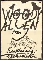 1984 Gyárfás Gábor (1946-): Woody Allen: Szentivánéji szexkomédia, film plakát, MOKÉP, MAHIR, Zalaegerszeg, Zalai-ny., jelzett a nyomaton, feltekerve, hajtásnyommal, az egyik sarkán kis gyűrődéssel, 54×40 cm