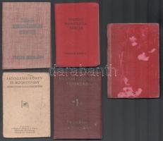 1940-1956 5 db tagsági könyv (Magyar-Szovjet Társaság, Magyar Szabadságharcos Szövetség, Szociáldemokrata Párt, stb.)