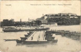 1914 Újvidék, Novi Sad; Péterváradi erőd, hajóhíd, SS Tegetthoff gőzüzemű oldalkerekes személyhajó / castle, pontoon bridge, steamship (EK)
