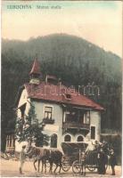 Fenyőháza, Lubochna; Statna skola / Állami iskola, lovaskocsi / school, horse-drawn carriage (vágott / cut)