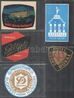 10 db budapesti hotelcímke (Hotel Erzsébet, Hotel Vörös Csillag, Hotel Budapest, stb.)