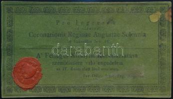 1825 Karolina Auguszta magyar királyné pozsonyi koronázására szóló belépő. / 1825 Pressburg entry ticket for the coronation of Queen Augusta. 16x9 cm