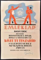 1948 Emléklap a szegedi közúti új Tisza híd építésében való részvételért, Gerő Ernő közlekedési miniszter aláírásával. Hajtva 29x43 cm