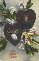 Várlak... Nincs semmi mi azzal ér föl, ha visszajössz a harctérről / WWI Austro-Hungarian K.u.K. military art postcard, romantic couple, soldiers farewell (EK)