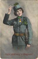 Isten áldd meg a Magyart! / WWI Austro-Hungarian K.u.K. military, lady dressed as soldier. L&P 5784/III. (lyuk / pinhole)