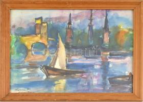 Koncz Zoltán (1915-1994): Hamburg. Akvarell, papír, jelzett, üvegezett keretben 30×40 cm: