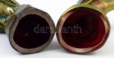 Zsolnay eozin mázas keselyűk, 2 db, jelzett, kopásokkal, m: 5 cm és 5,5 cm