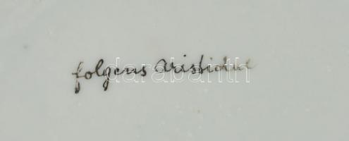 Oscar Schlegelmilch madaras bonbonier, kézzel festett, jelzett, kis kopásnyomokkal, d: 10,5 cm, m: 5...