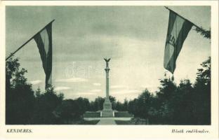Kenderes, Hősök szobra, emlékmű, magyar zászlók. Várkonyi Sándor felvétele