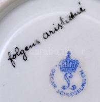 Oscar Schlegelmilch porcelán csésze csészealjjal, kézzel festett, jelzett, kis kopásnyomokkal, d: 11...