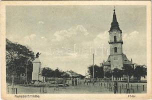 1928 Kunszentmiklós, Fő tér, Református templom, Hősök szobra, emlékmű (EK)