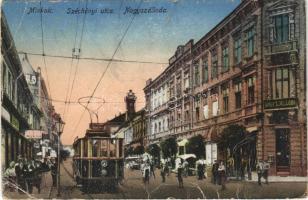 Miskolc, Széchenyi utca, Nagyszálloda, villamos, üzletek (EB)