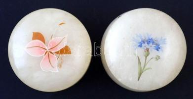 2 db virágmintás tintatartó, egyiken repedésekkel, 4x5 cm