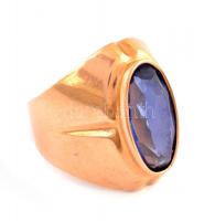 Arany (Au) 14K gyűrű, kék kővel, jelzett, méret: 54, bruttó: 6,5 g