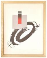 Hencze Tamás (1938-2018): Gesztus. Szitanyomat, papír, jelzett, művészpéldány EA X/XV. Üvegezett fa ...