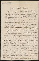 cca 1921-1927 Raith Tivadar (1893-1958) író, költő, szakíró, a Magyar Írás szerkesztőjének saját kezű levele, aláírásával, a Magyar Írás bélyegzőjével ellátott papíron, kis szakadással.