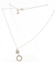 Ezüst(Ag) karikás, apró kövekkel díszített nyaklánc, Pandora jelzéssel, állítható h: max. 70 cm, bru...