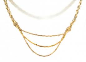 Ezüst(Ag) aranyozott, fonott nyaklánc, jelzett, h: 38 cm, nettó: 17,83 g