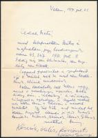 1971 Károlyi Amy (1909-2003) költő saját kézzel írt levele egy ismeretlennek, aláírásával, a levél alján, férje Weöres Sándor (1913-1989) költő saját kezű köszöntő sorával, aláírásával (Weöres Sanyi), dátumozva (Velem, 1971. júl. 21.)