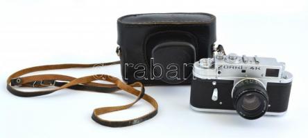 Zorkij-4K fényképezőgép, Jupiter-8 2/50 mm objektívvel, eredeti bőr tokjában, jó állapotban / Vintage Russian camera, with original leather case, in good condition