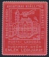 1932 Endresz György aviatikai kiállítás Budapest-győr emlék légijárat hátoldali alkalmi bélyegzéssel