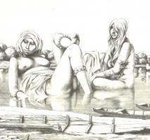 Rékassy Csaba (1937-1989): A folyó. Rézmetszet, papír, jelzett, üvegezett fa keretben, 19,5x28 cm