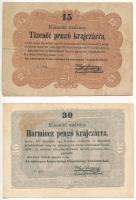1849. 15Kr + 30Kr Kossuth bankó T:III,III- Adamo G102,G103