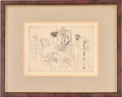 Szalay Lajos (1909-1995): Salome, Herodes, Herodias, Keresztelő Szt. János. Rézkarc, papír, jelzett a dúcon. Üvegezett fa keretben. 17x22,5 cm