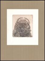 Kurucz István András (1960-): Bivalynász. Rézkarc, papír, jelzett és datált (Kurucz István '91). Próbanyomat 1/1. 15x13,5 cm