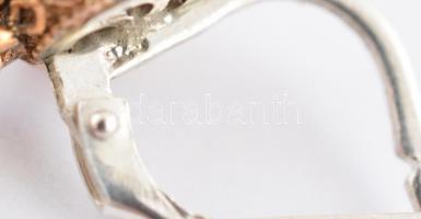 Aranyozott ezüst(Ag) virágos, kövekkel gazdagon kirakott fülbevalópár, jelzett, h: 3,5 cm, bruttó: 9...