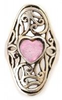Ezüst(Ag) ornamentikus, szíves gyűrű, jelzett, méret: 49, bruttó: 4,88 g