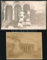 cca 1900-1910 Gyöngyösi Orczy-kastély homlokzatának fotója, és egy azonosítatlan úri rezidencia bejárata, 2 db fotó, 9x14 cm és 8,5x11 cm