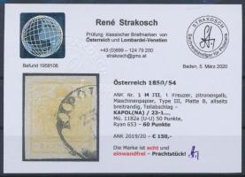1kr MP III yellow "KAPOL(NA)" Certificate: Strakosch 1kr MP III citromsárga "KAPOL(NA...
