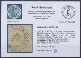 1kr MP III cadmium yellow "VEREBÉLY" Certificate: Strakosch 1kr MP III kadmiumsárga "...