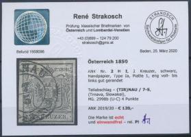 2kr HP Ia black "(TIR)NAU" Certificate: Strakosch 2kr HP Ia fekete "(TIR)NAU" Ce...