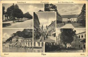 1941 Pápa, Esterházy út, Kossuth utca, Gróf Esterházy kastély, zárda, strand, fürdőzők (fa)