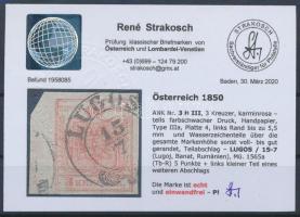 HP IIIa rose carmine, margin piece with large watermark "LUGOS" Certificate: Strakosch HP ...