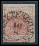 3kr HP Ib rose, dry print margin piece, with shifted highlighted middle part 